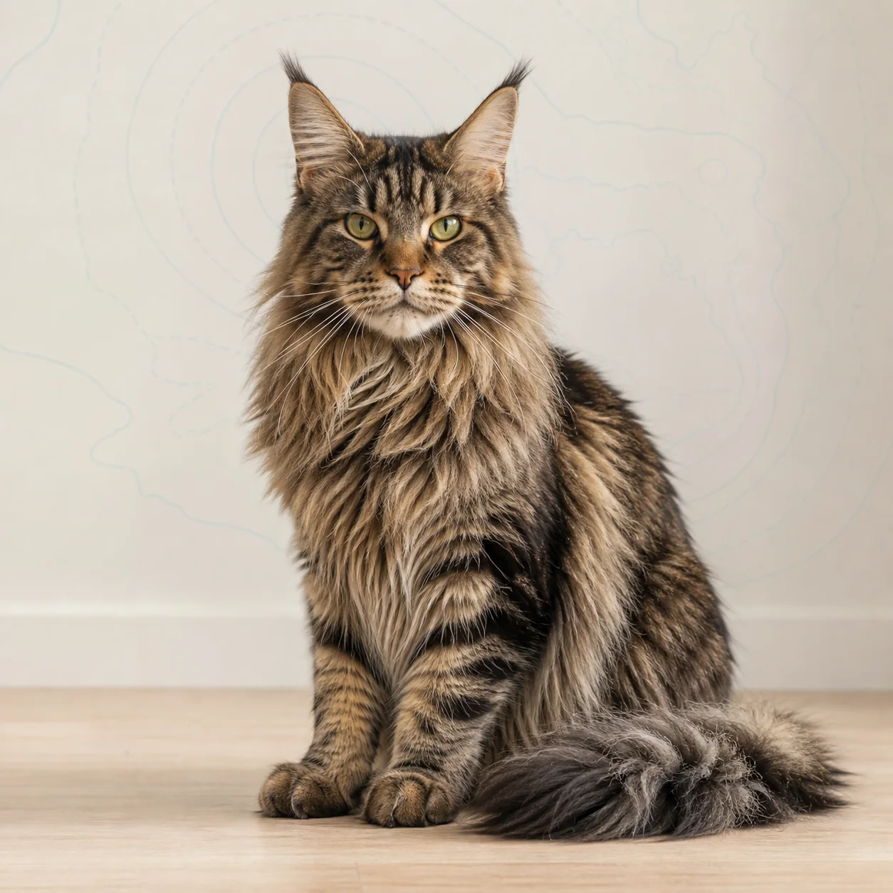 Maine Coon kedi için doğal ışıkta hazırlanmış temsili tanıtım portresi
