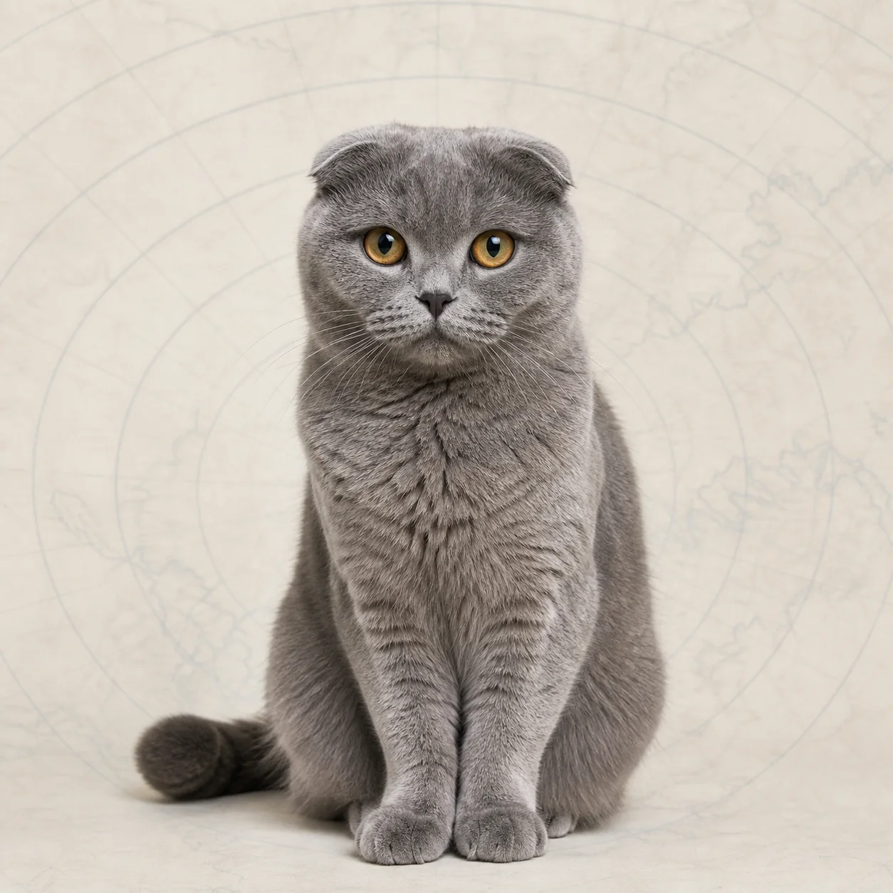 Gri Scottish Fold kedinin sakin ve doğal portresi
