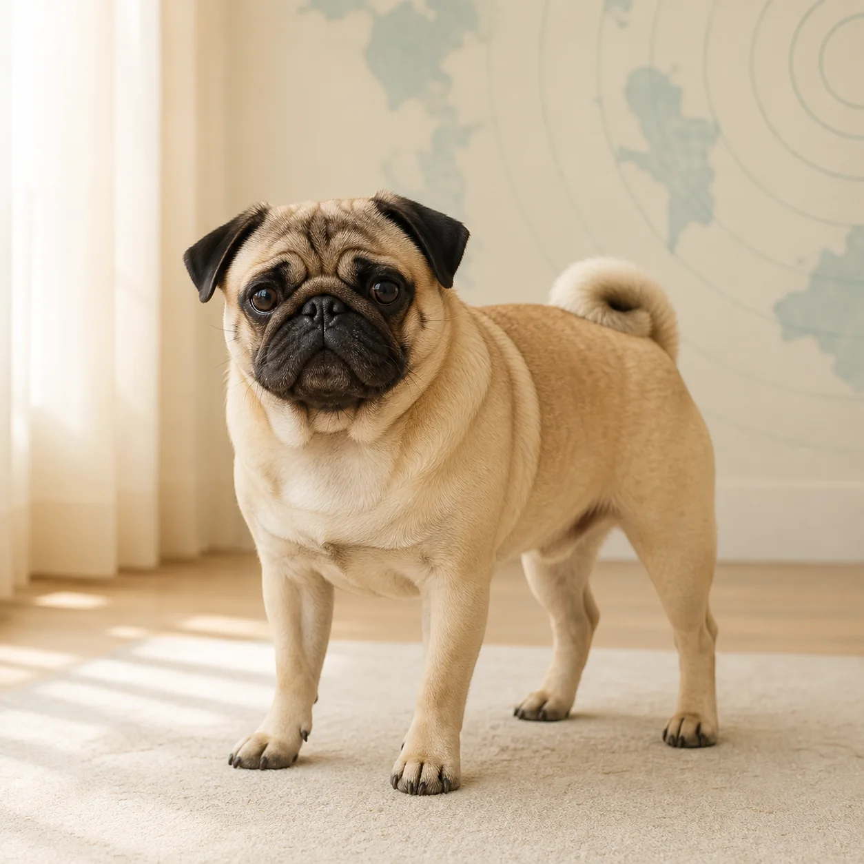 Pug köpek için doğal ışıkta hazırlanmış temsili tanıtım portresi