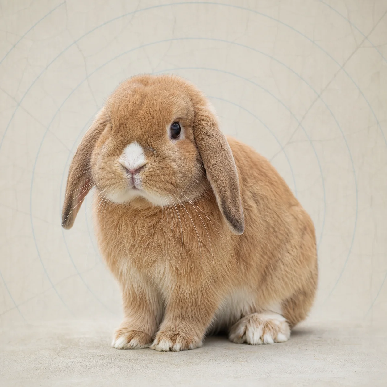 Sarkık kulaklı açık kahverengi Holland Lop tavşan portresi