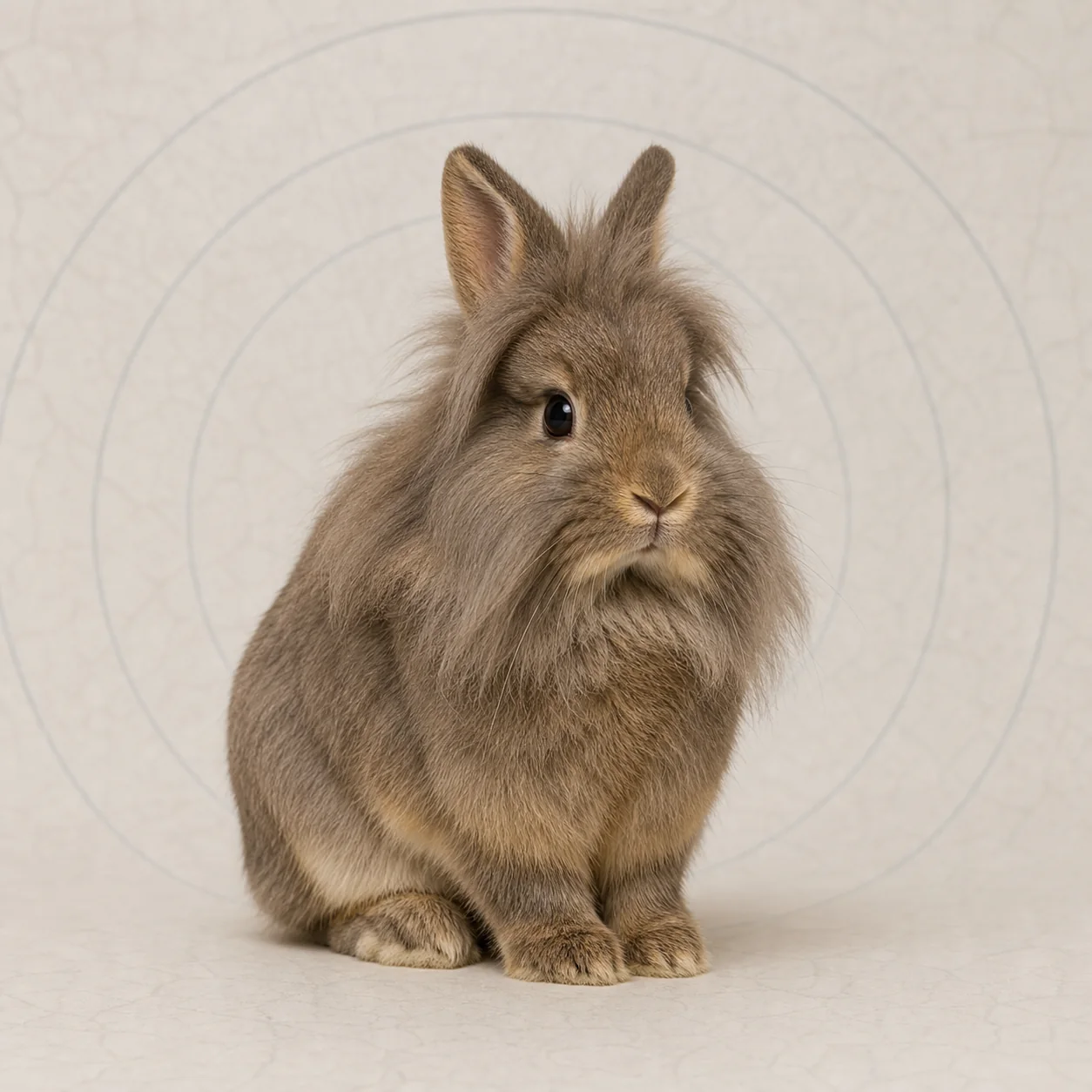 Baş çevresinde yelesi bulunan Lionhead tavşan portresi