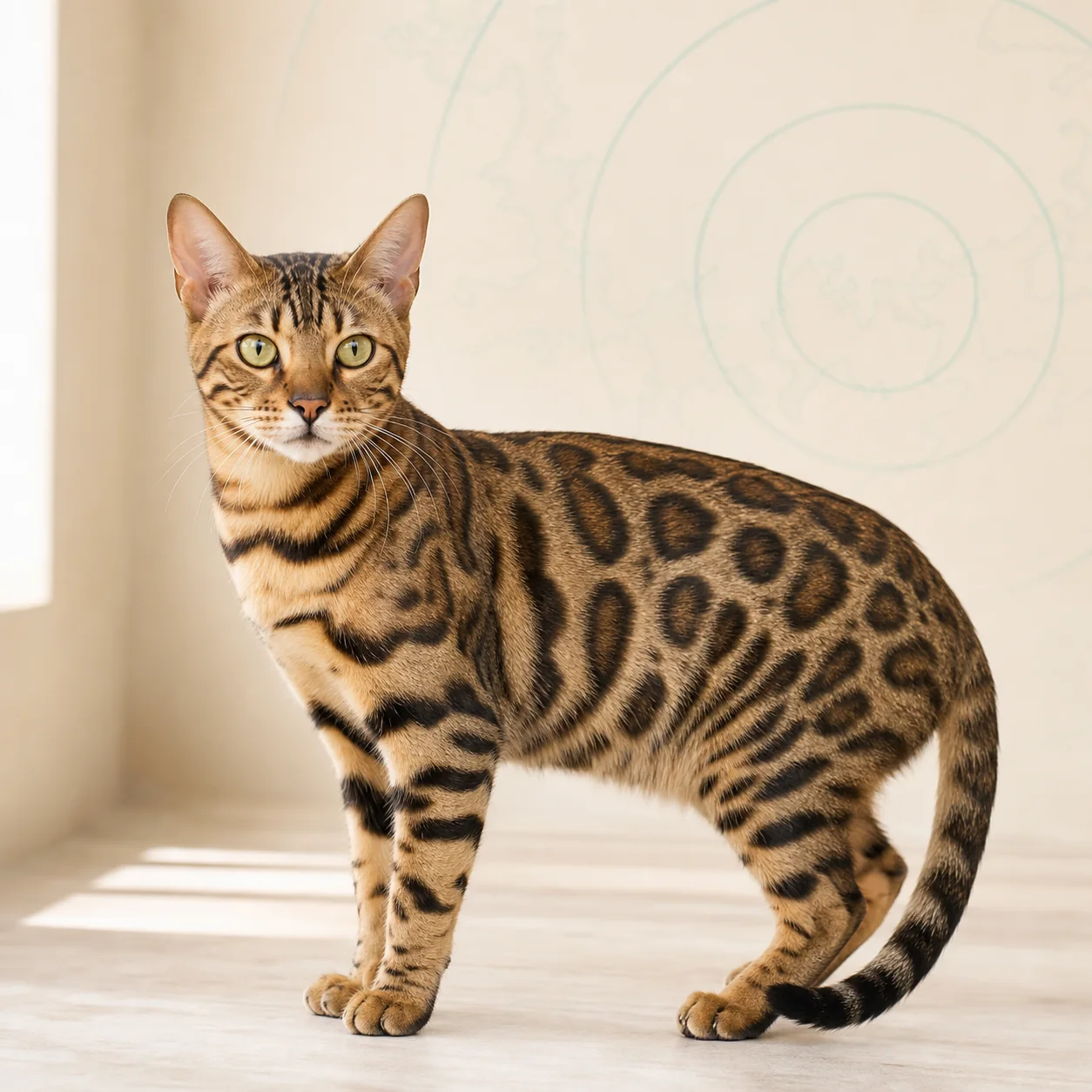 Bengal kedi için doğal ışıkta hazırlanmış temsili tanıtım portresi