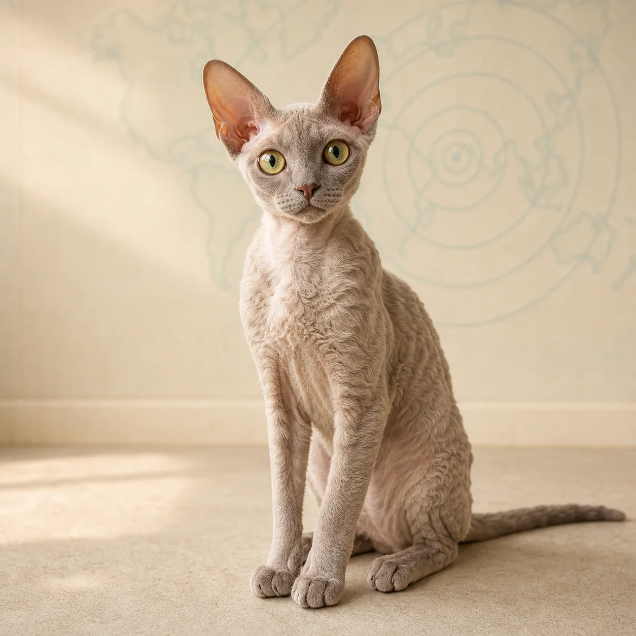 Devon Rex kedi için doğal ışıkta hazırlanmış temsili tanıtım portresi