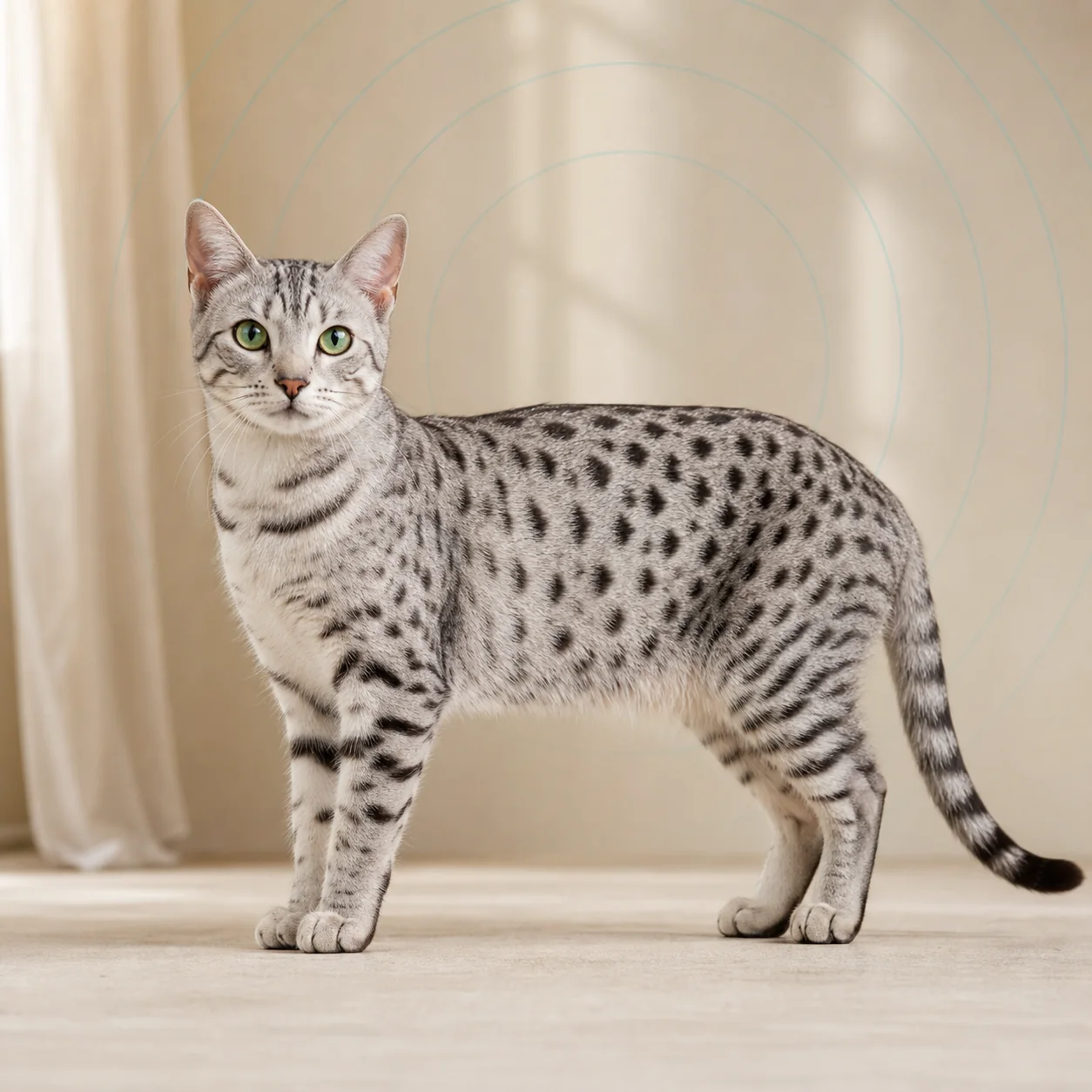 Egyptian Mau kedi için doğal ışıkta hazırlanmış temsili tanıtım portresi