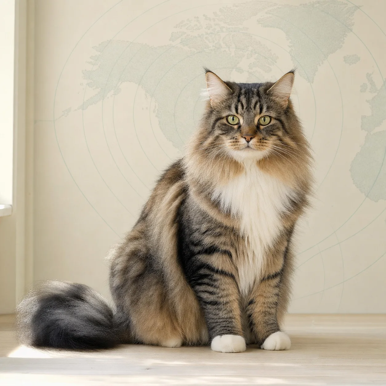 Norveç Orman Kedisi kedi için doğal ışıkta hazırlanmış temsili tanıtım portresi