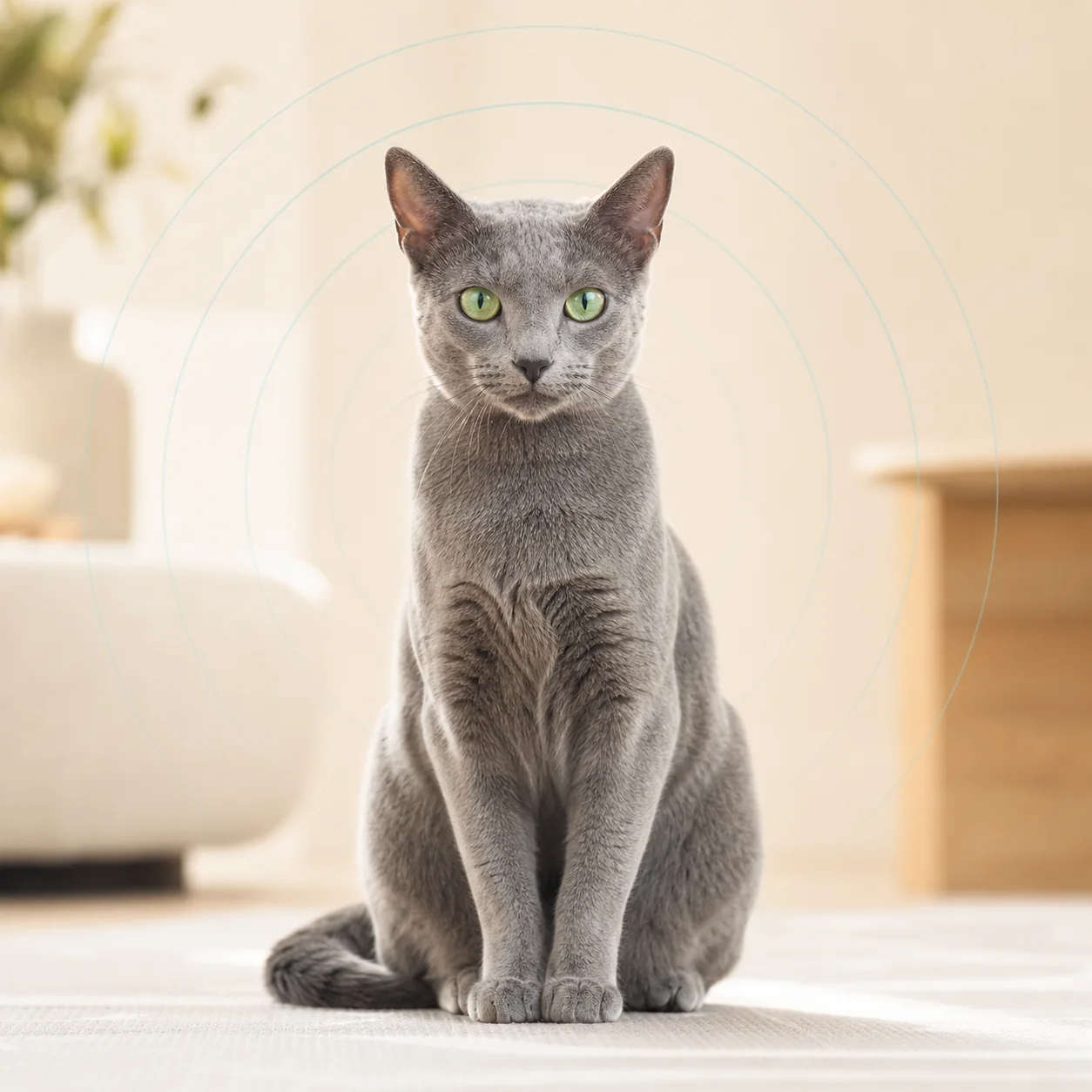 Rus Mavisi kedi için doğal ışıkta hazırlanmış temsili tanıtım portresi