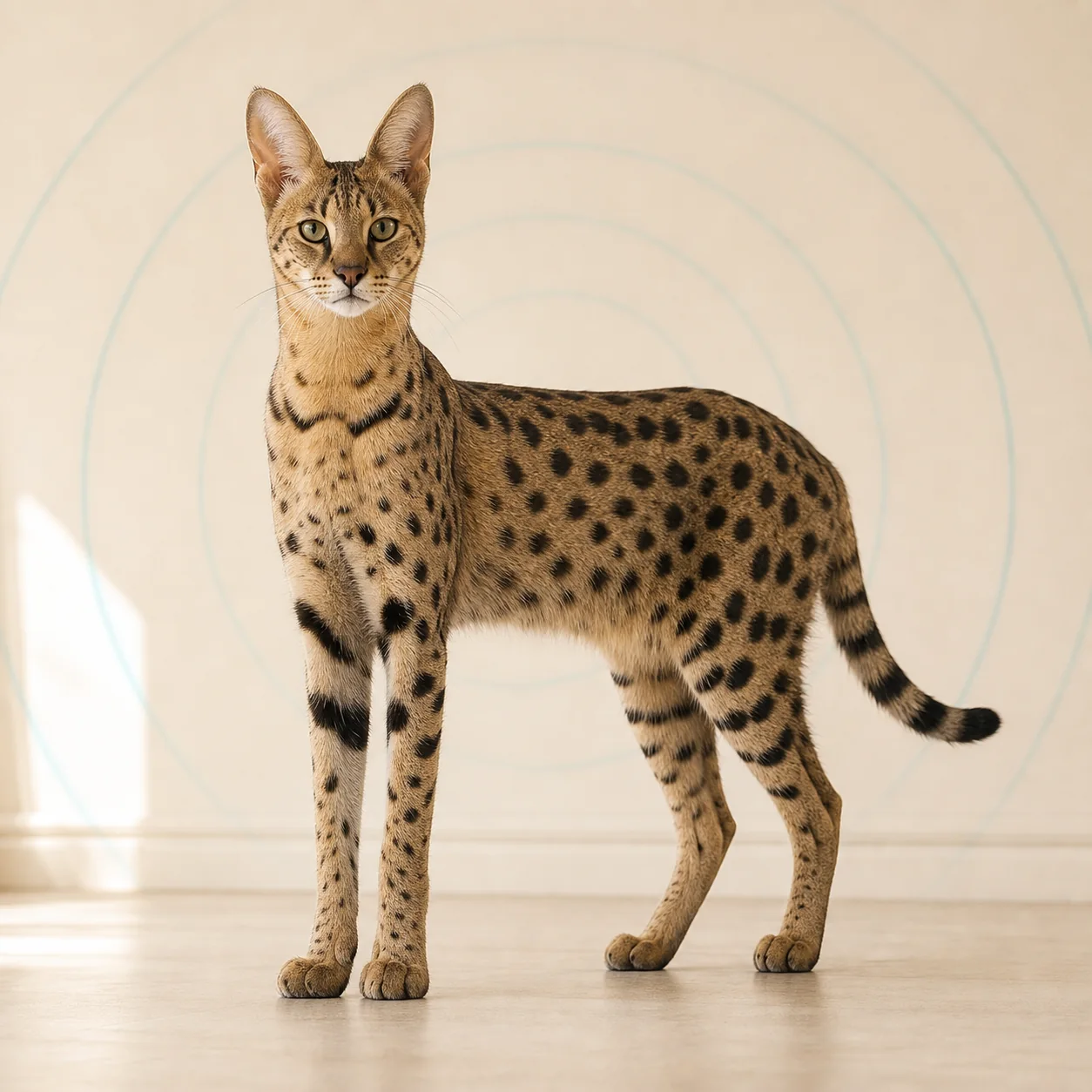 Savannah kedi için doğal ışıkta hazırlanmış temsili tanıtım portresi