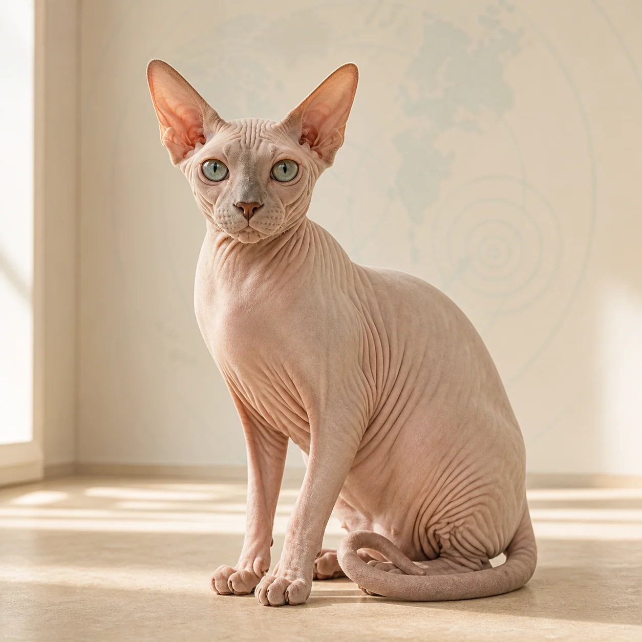 Sphynx kedi için doğal ışıkta hazırlanmış temsili tanıtım portresi