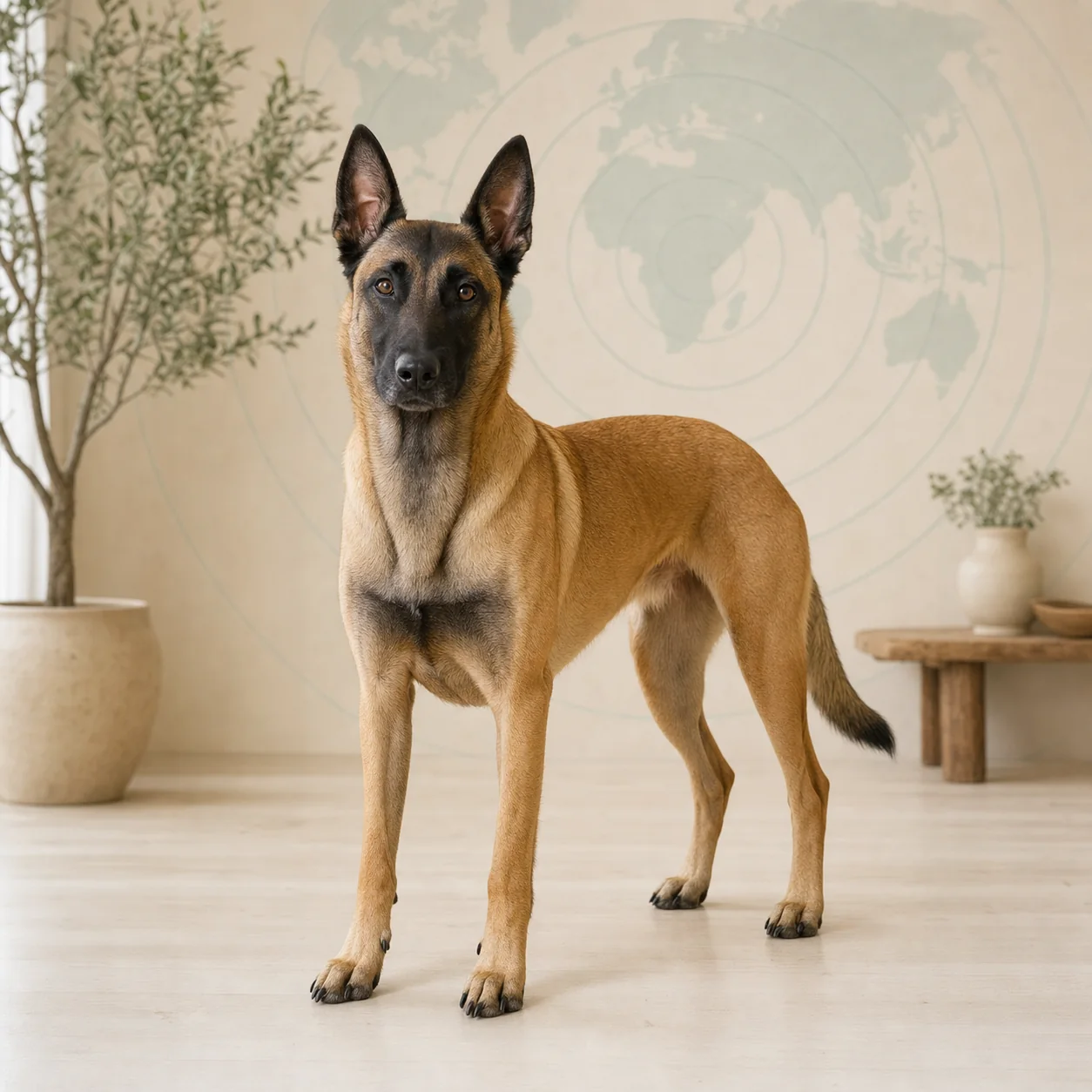 Belgian Malinois köpek için doğal ışıkta hazırlanmış temsili tanıtım portresi