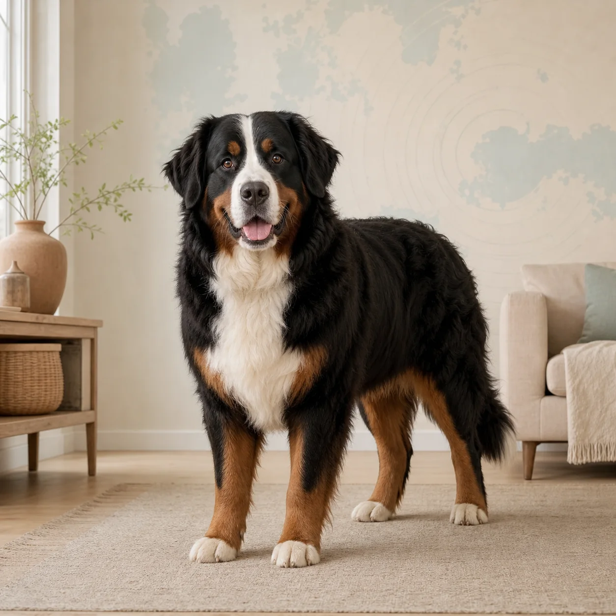 Bernese Mountain Dog köpek için doğal ışıkta hazırlanmış temsili tanıtım portresi