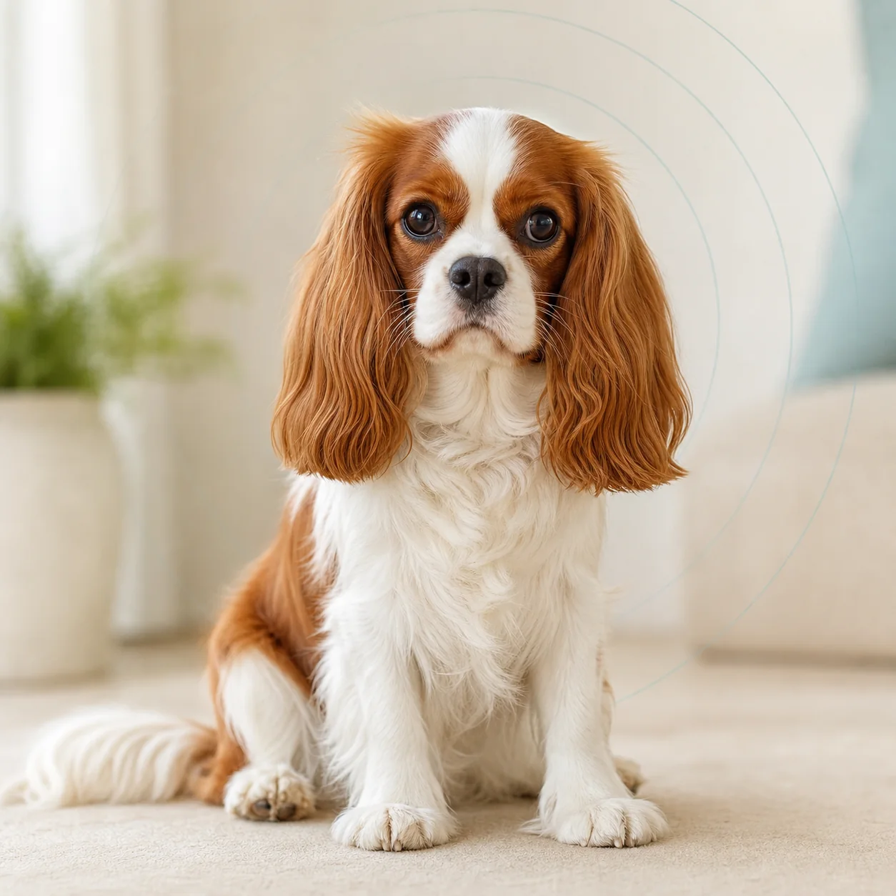 Cavalier King Charles Spaniel köpek için doğal ışıkta hazırlanmış temsili tanıtım portresi