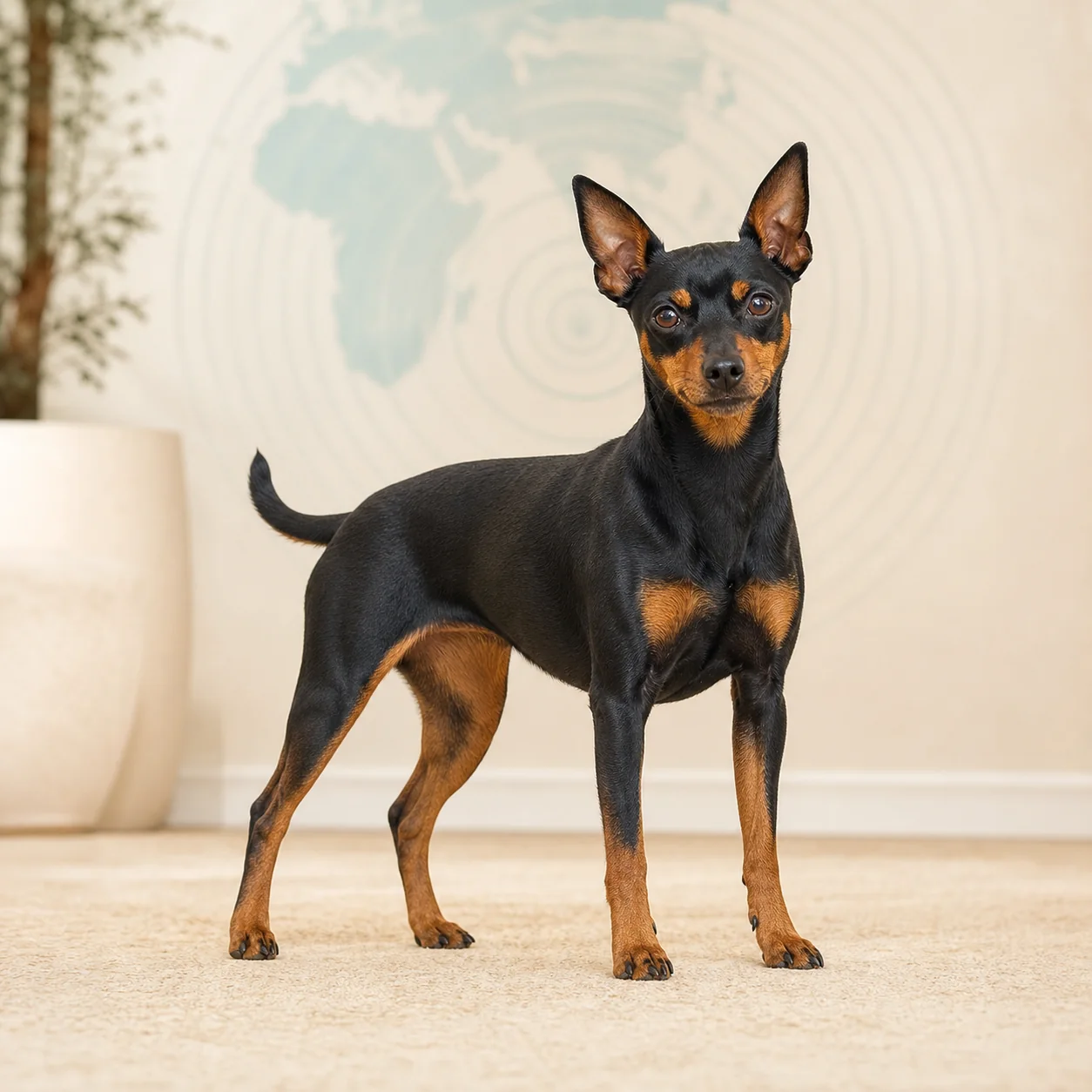 Miniature Pinscher köpek için doğal ışıkta hazırlanmış temsili tanıtım portresi
