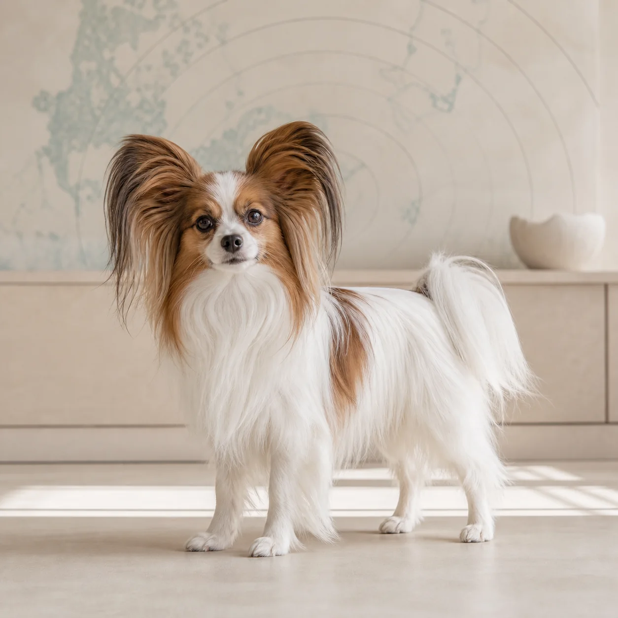 Papillon köpek için doğal ışıkta hazırlanmış temsili tanıtım portresi