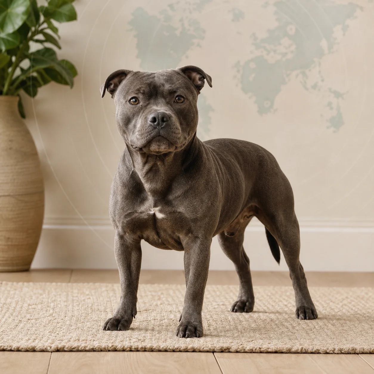 Staffordshire Bull Terrier köpek için doğal ışıkta hazırlanmış temsili tanıtım portresi
