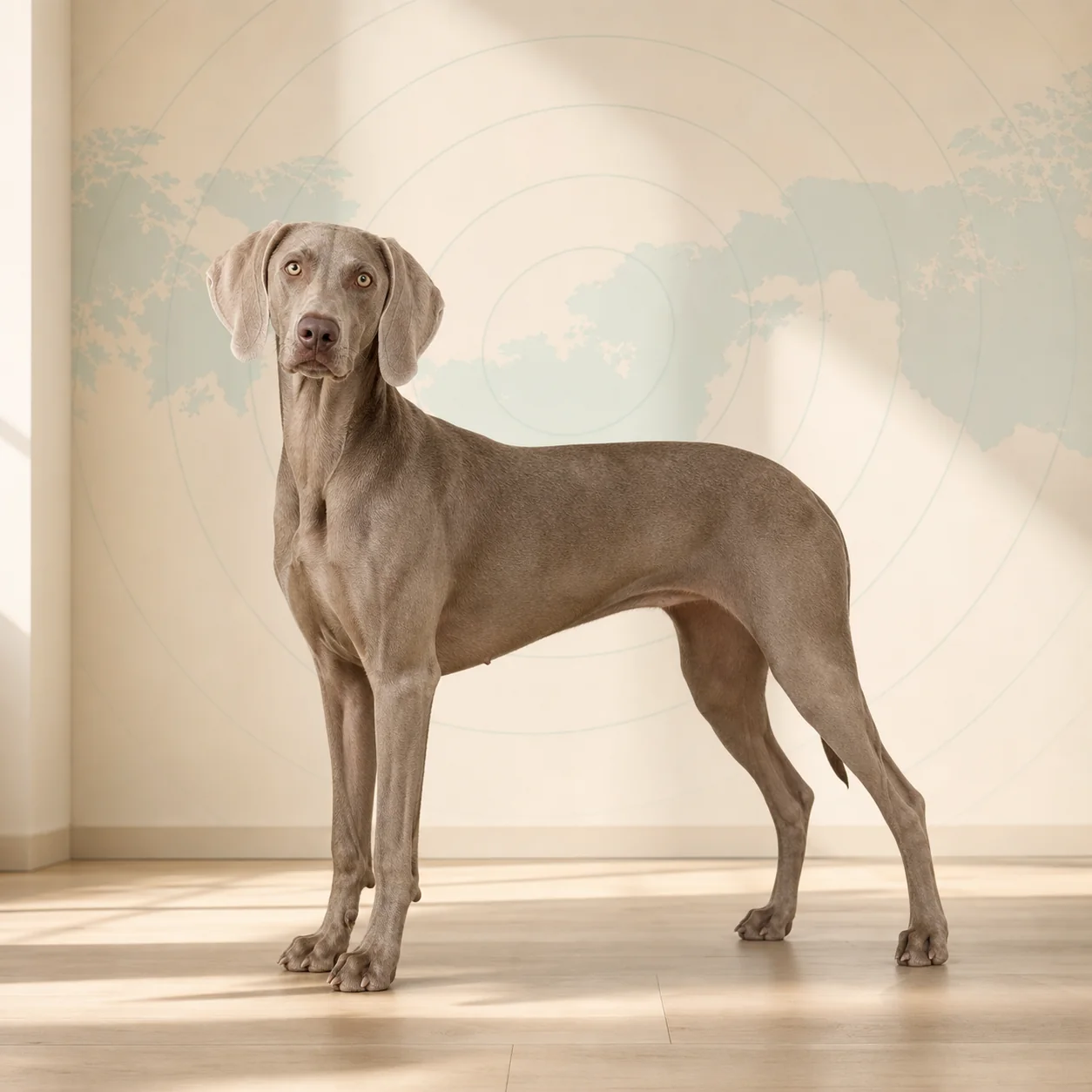 Weimaraner köpek için doğal ışıkta hazırlanmış temsili tanıtım portresi