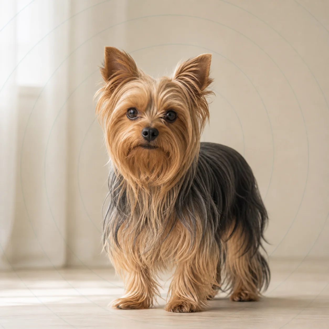 Yorkshire Terrier köpek için doğal ışıkta hazırlanmış temsili tanıtım portresi