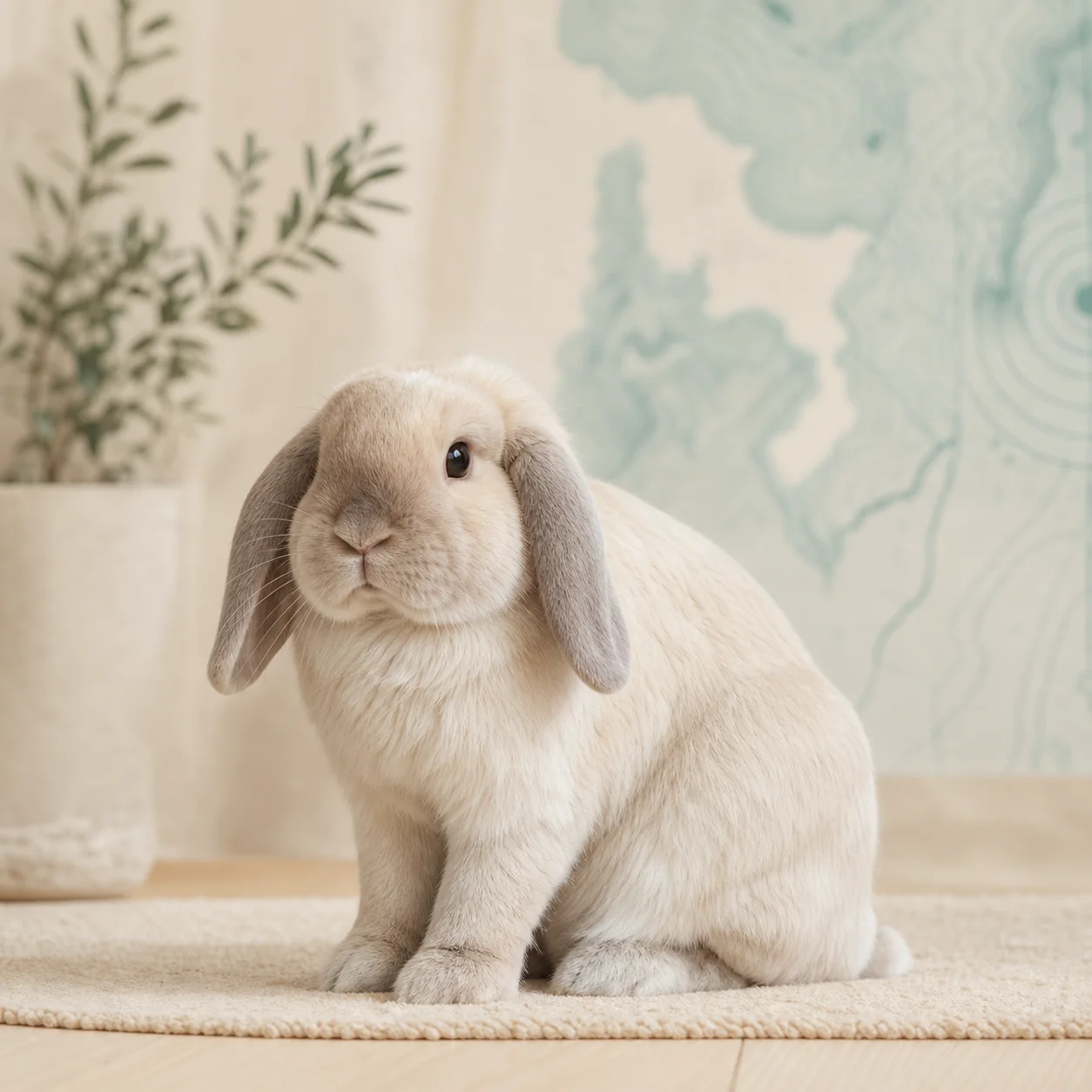 Mini Lop tavşan için doğal ışıkta hazırlanmış temsili tanıtım portresi